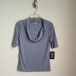 New Pure Collection Cool Blue Drapey Jersey Cowl Neck Short Sleeve Top